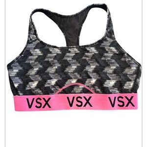 Victoria Secret VSX Black and Pink Patterned Sports Bra